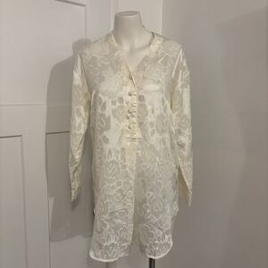 Vintage Victorias Secret Gold Label Sheer White Floral Blouse size small